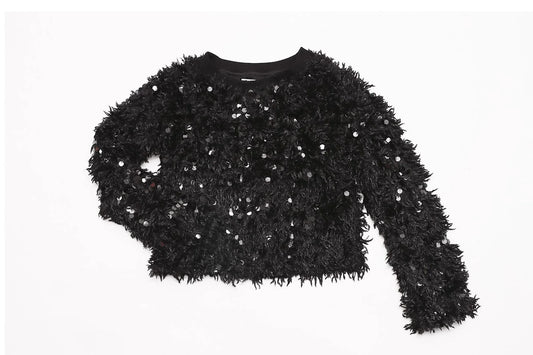 Girls Black Textured Sequin Sweater