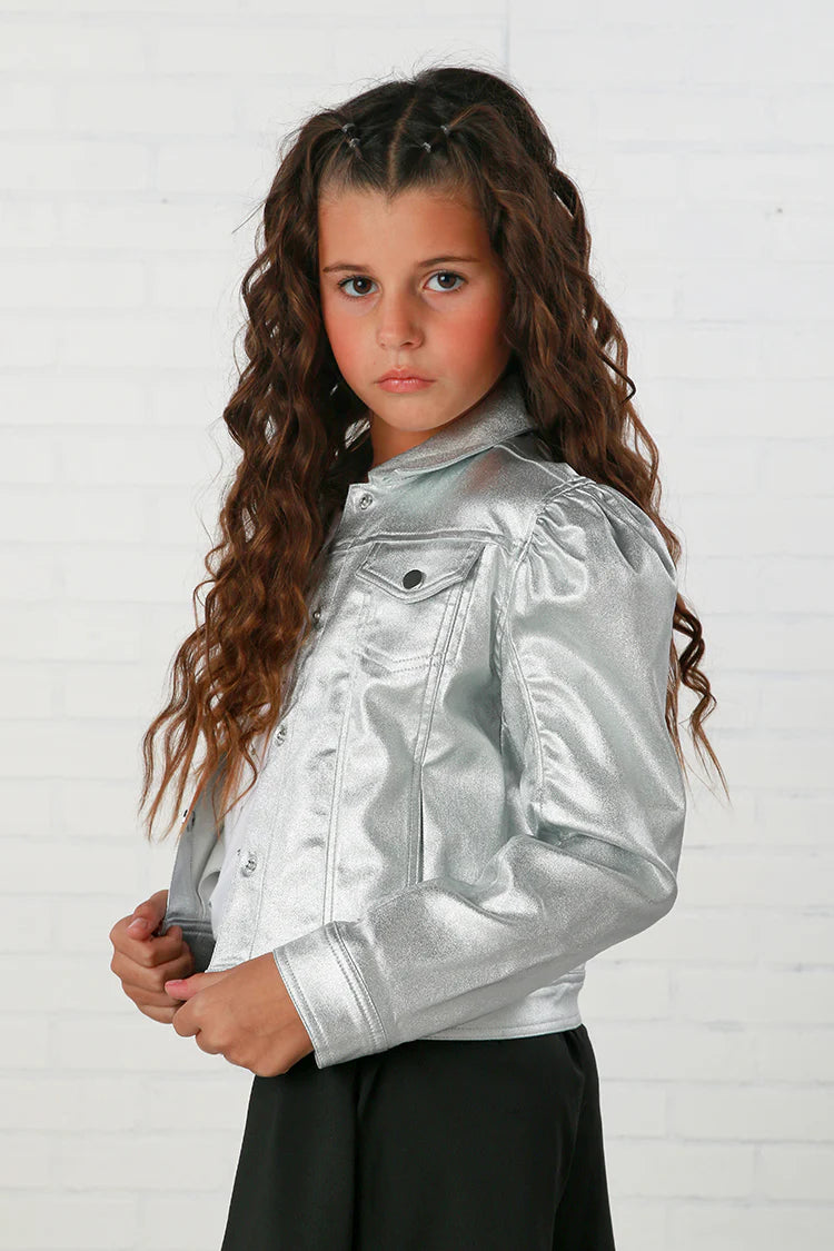 Girls Mia New York Silver Pleather Jacket 🔥