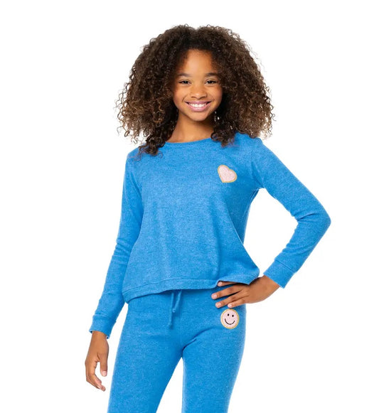 Girls Blue Sweatshirt with Chenille Patch