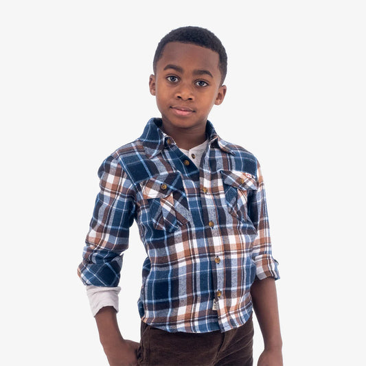 Boys Plaid Flannel Button Down Shirt