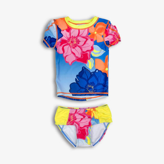 Conjunto de bikini con protección solar floral para niñas