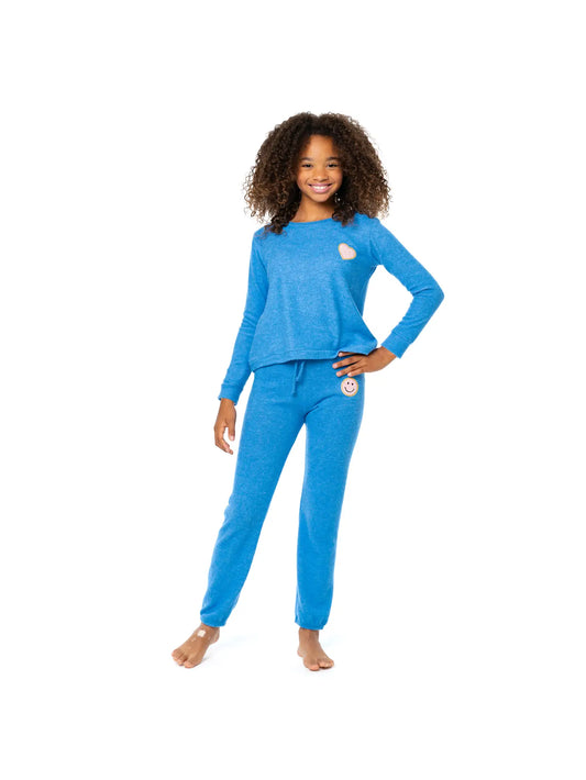 Girls Blue Sweatpants with Chenille Patch