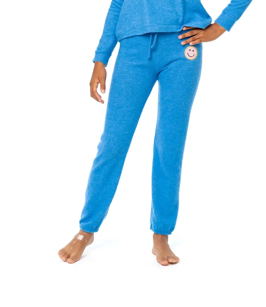 Girls Blue Sweatpants with Chenille Patch