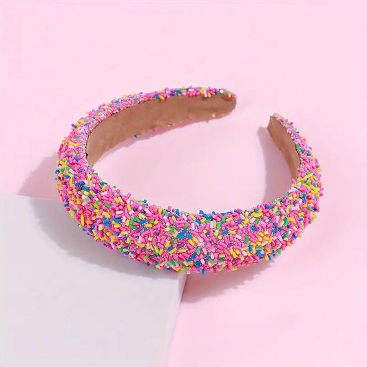 Hot Pink Confetti Beaded Headband