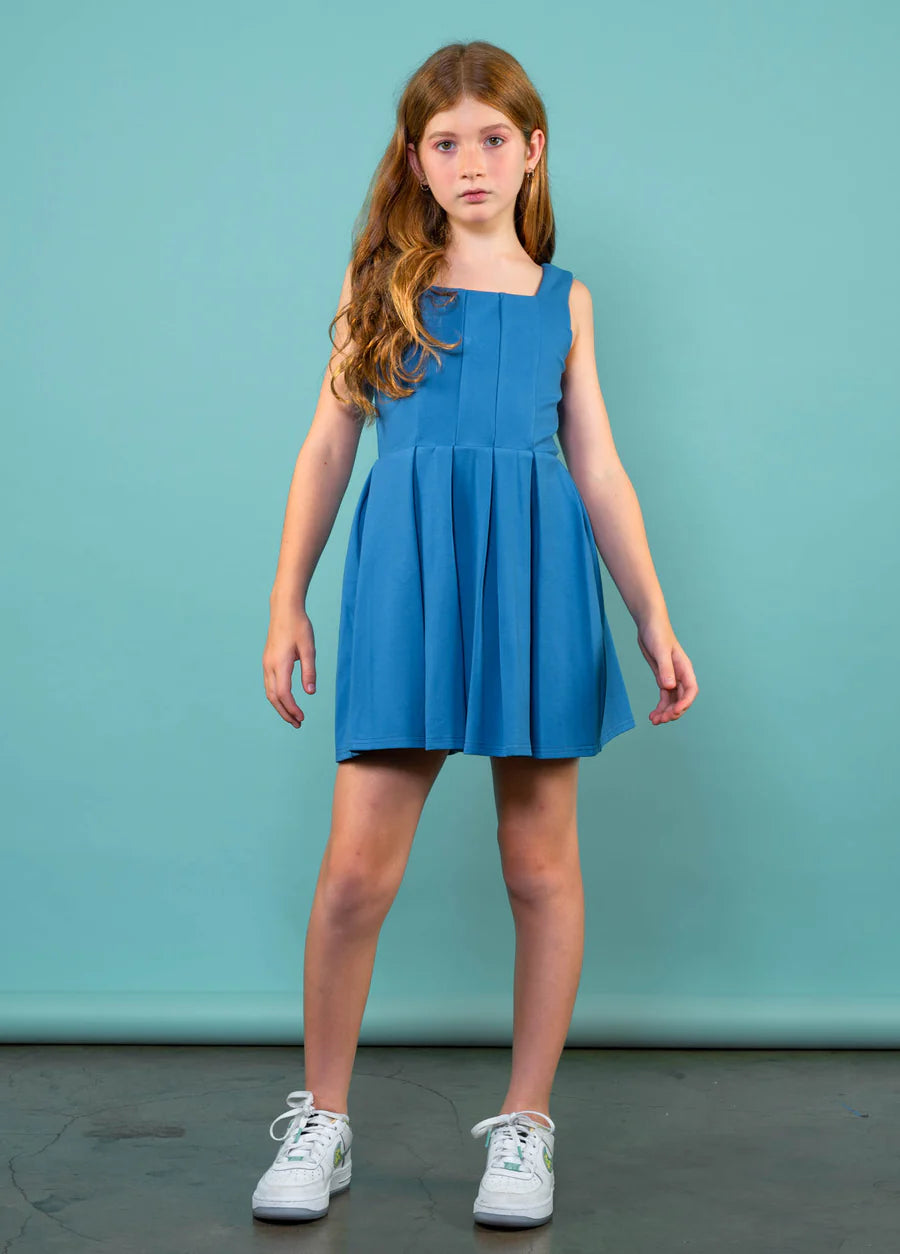 Girls Blue Box Pleated Dress