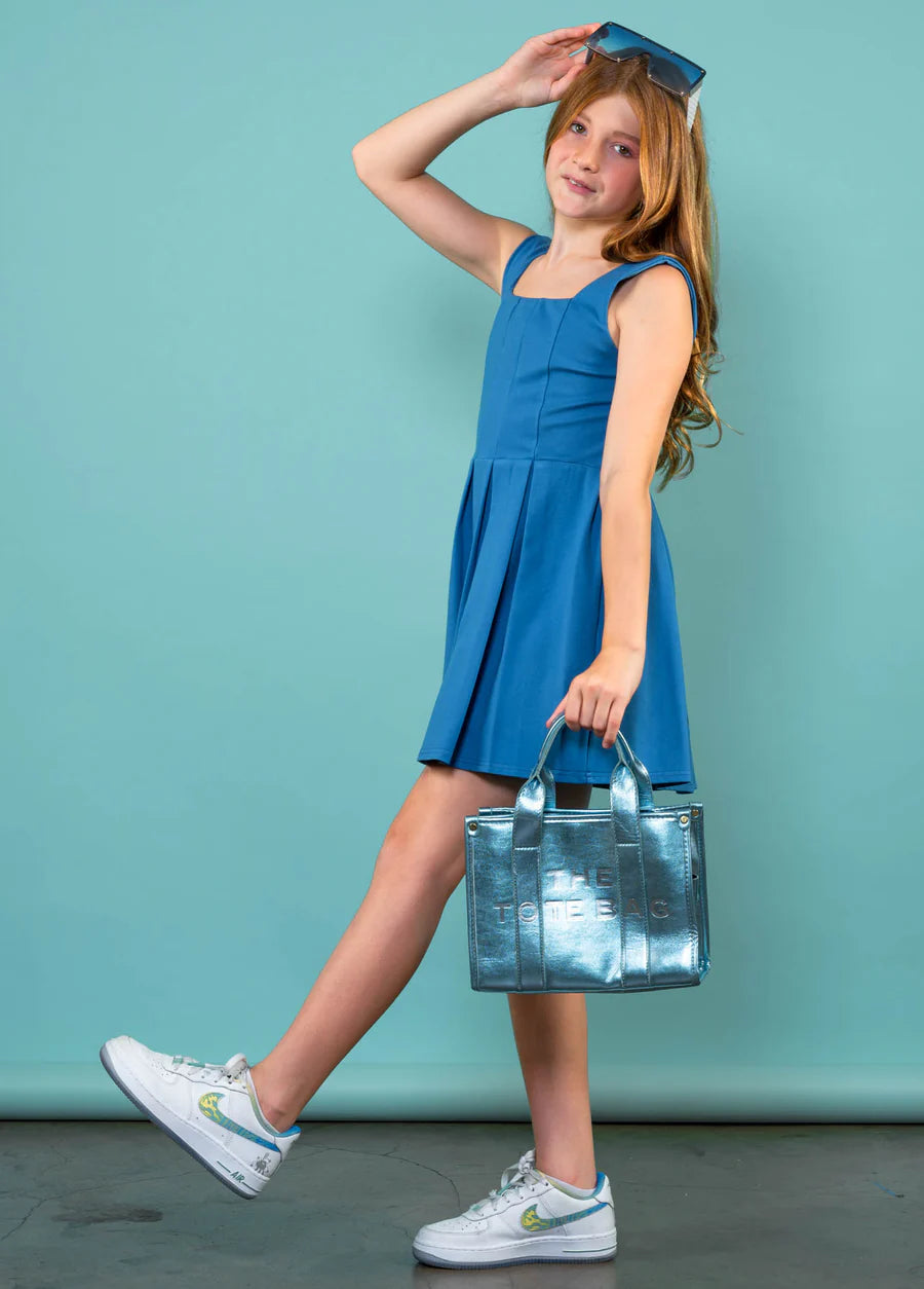 Girls Blue Box Pleated Dress