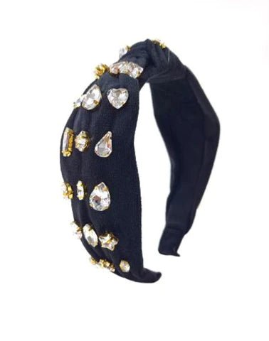 Black Velvet Knotted Headband With Jewels - YellowBrickRoad