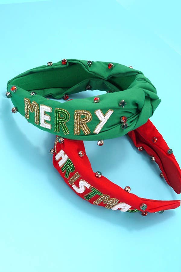 Girls Green Knotted Merry Christmas Headband