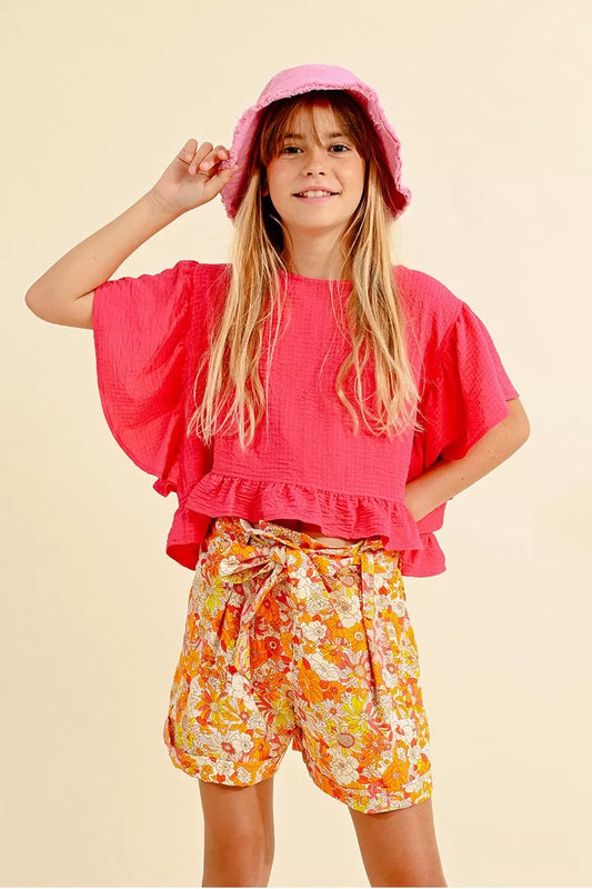 Girls Fuschia Chiffon Top