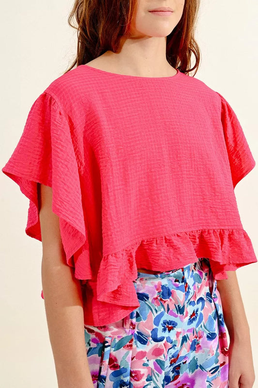 Girls Fuschia Chiffon Top