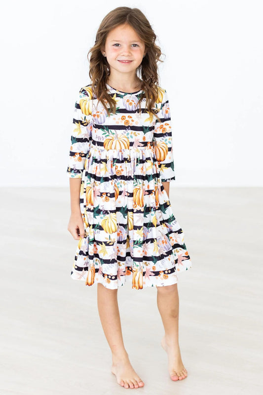 Girls Pumpkin & Peonies Twirl Dress