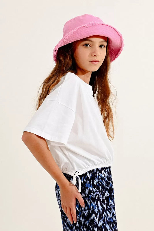 Girls Drawstring Crop Tee