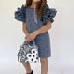 Girls Denim Ruffle Sleeve Dress