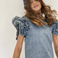 Vestido denim con volantes y mangas para niñas