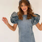 Girls Denim Ruffle Sleeve Dress