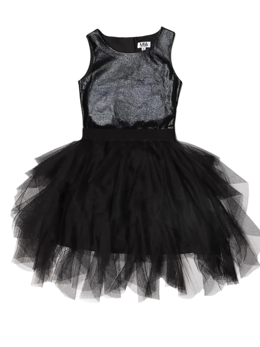 Girls Black Cascade Party Dress - YellowBrickRoad