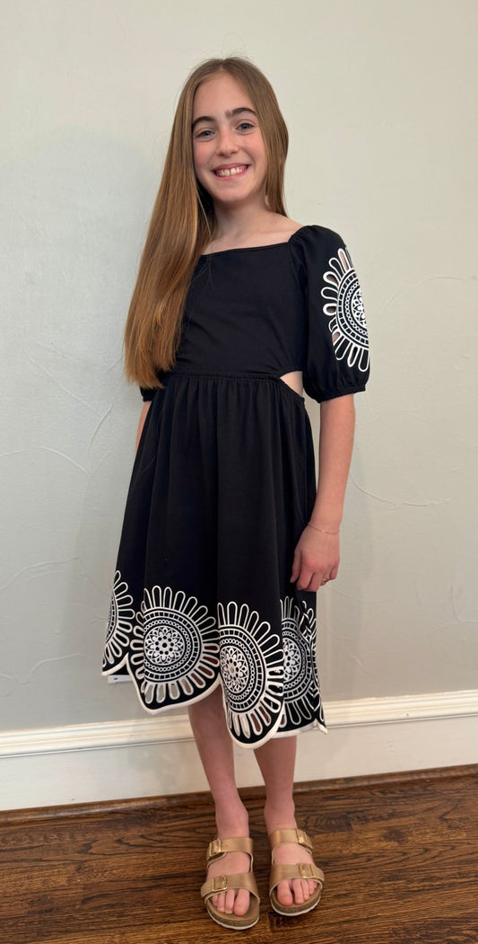 Girls Black Laser Cut Dress - YellowBrickRoad