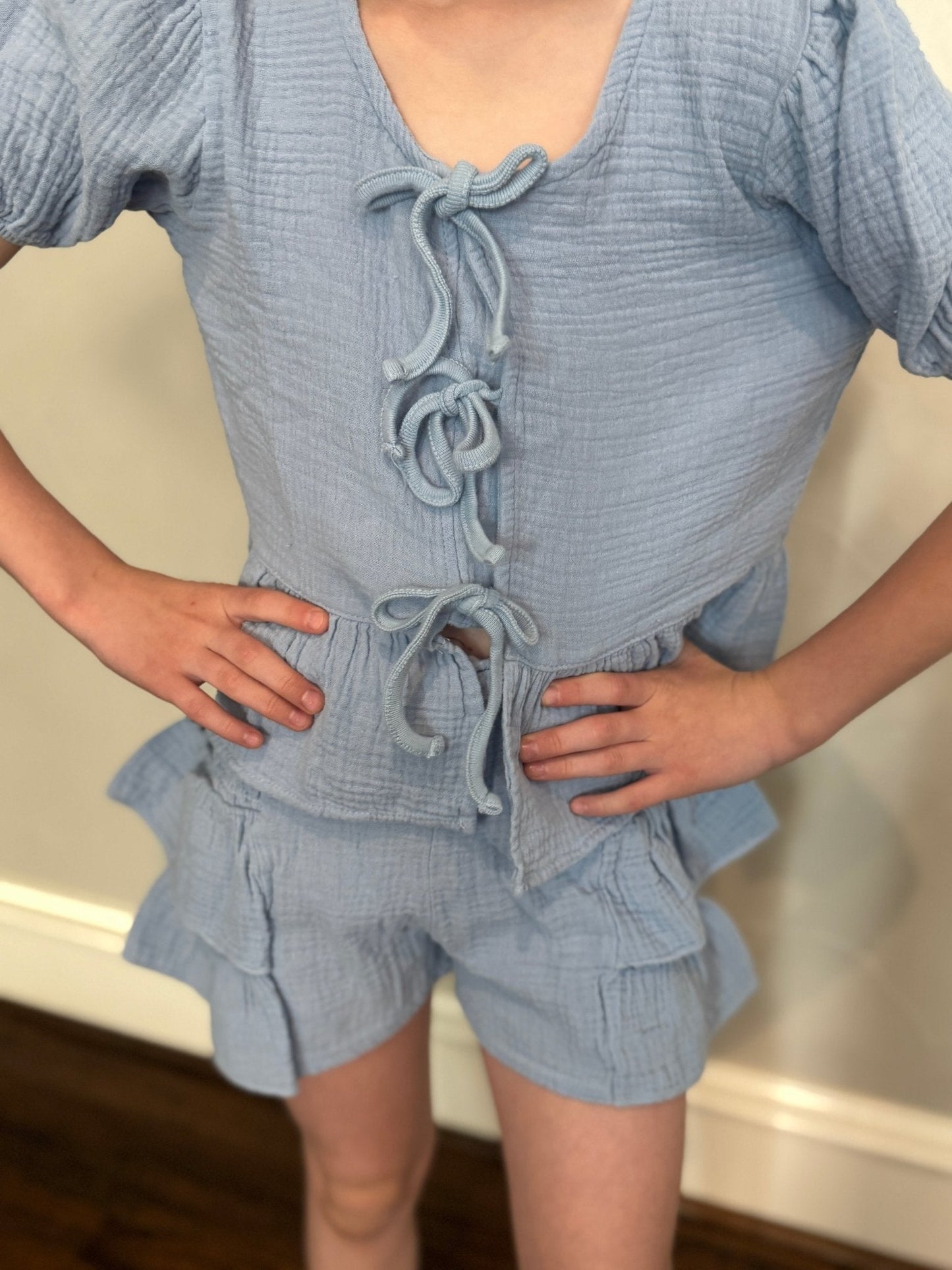 Girls Blue Bow - Front Blouse 💙 - YellowBrickRoad