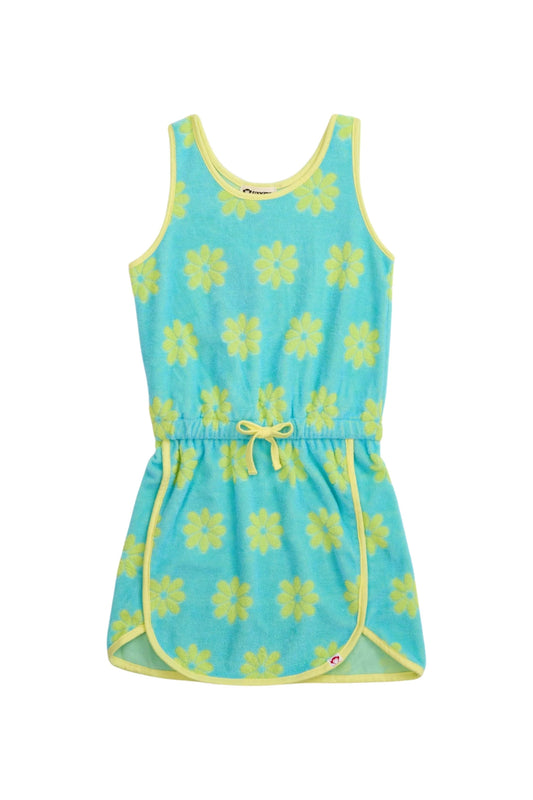 Girls Blue Daisy Terry Cloth Dress - YellowBrickRoad