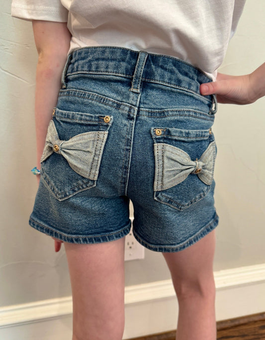 Girls Bow - Back Denim Shorts - YellowBrickRoad