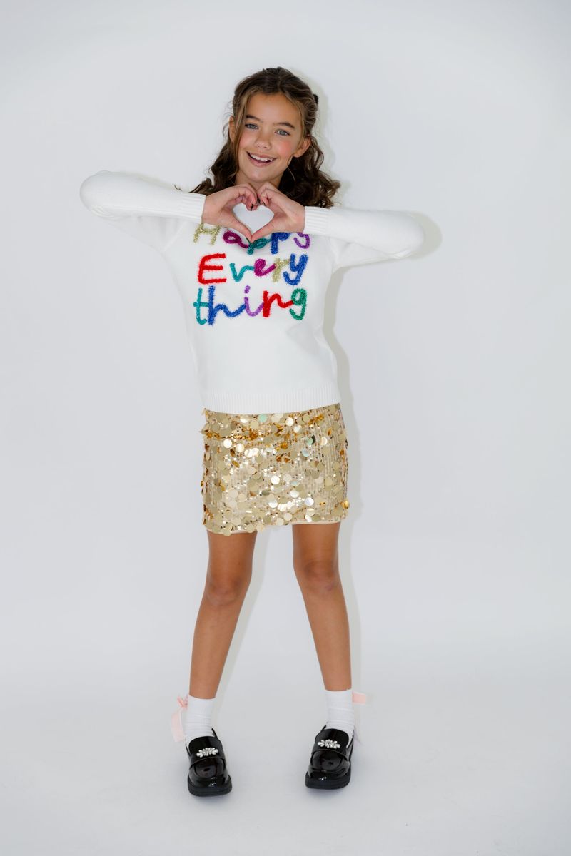 Girls Happy Everything Tinsel Sweater - YellowBrickRoad