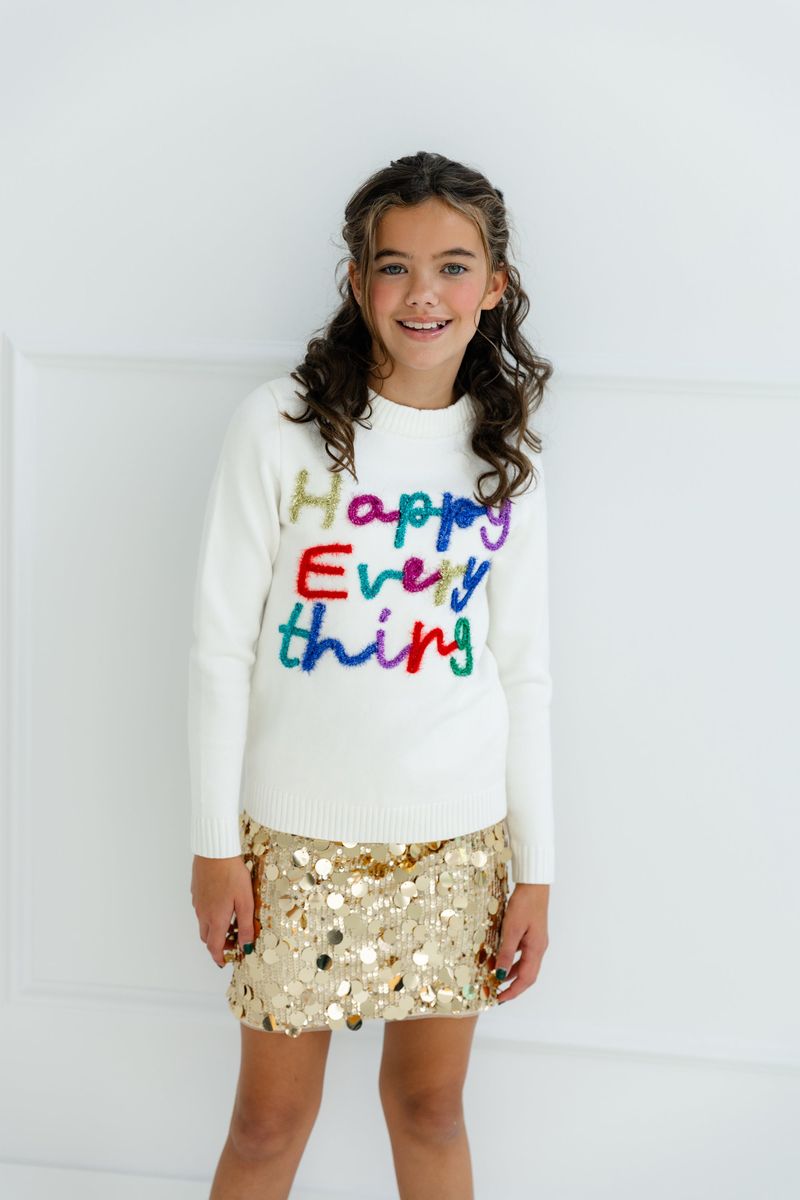 Girls Happy Everything Tinsel Sweater - YellowBrickRoad