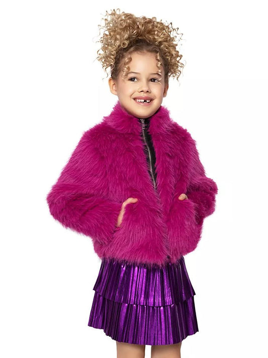 Girls Hot Pink Faux Fur Jacket - YellowBrickRoad