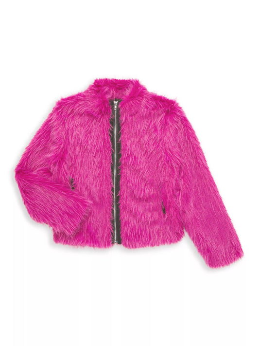 Girls Hot Pink Faux Fur Jacket - YellowBrickRoad
