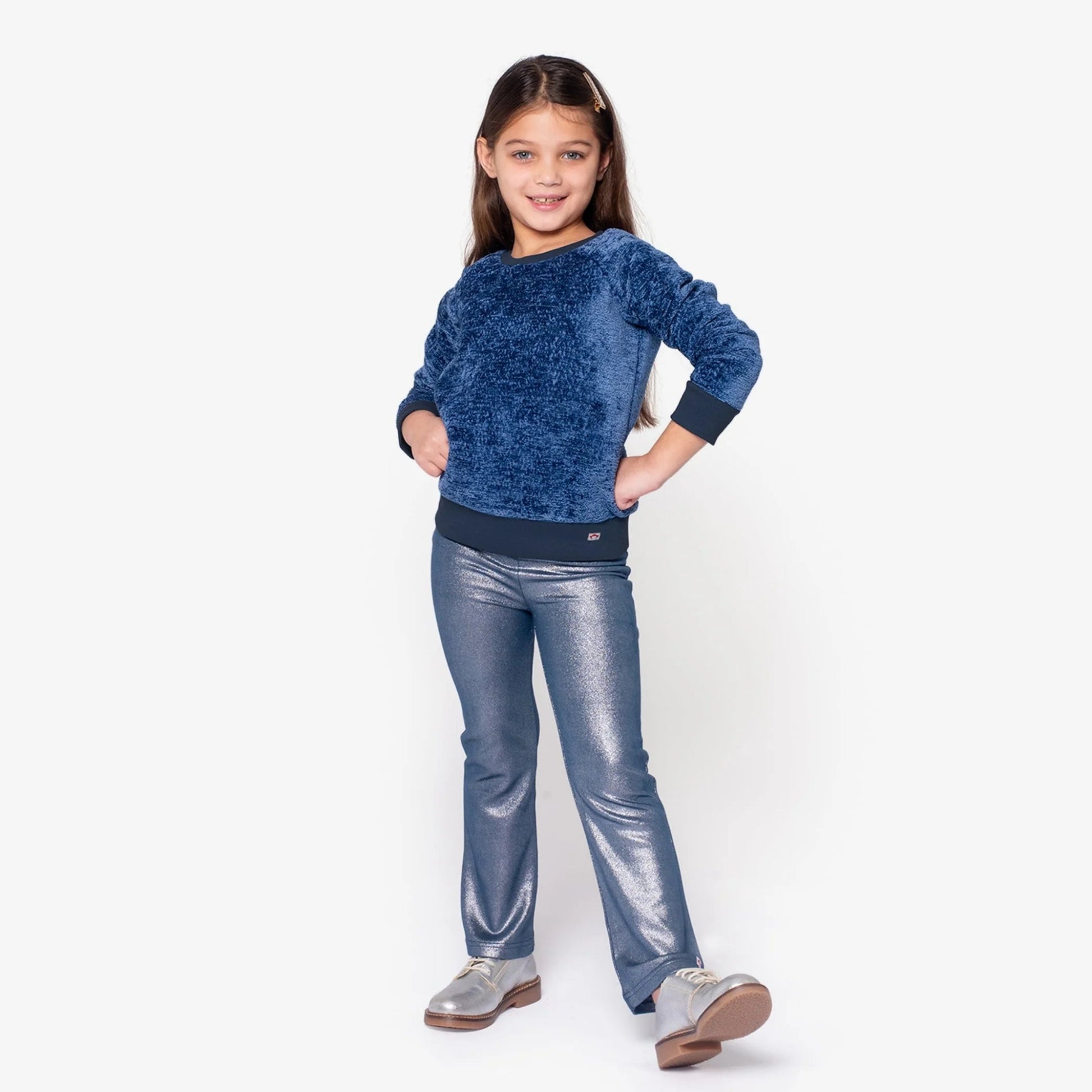 Girls Navy Metallic Velvet Sweatshirt - YellowBrickRoad