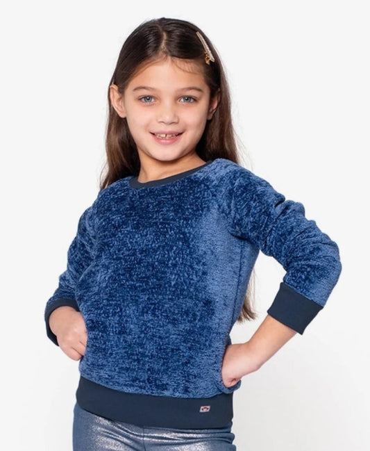 Girls Navy Metallic Velvet Sweatshirt - YellowBrickRoad