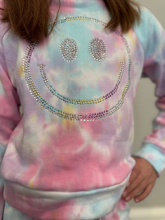 Girls Pastel Tie - Dye Smiley Sweatshirt - YellowBrickRoad