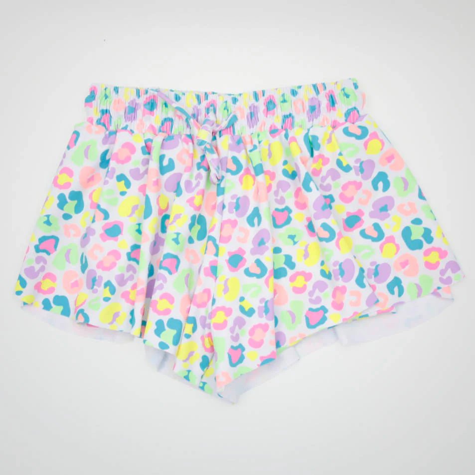 Girls Printed Butterfly Shorts - Neon Leopard - YellowBrickRoad