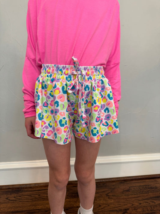 Girls Printed Butterfly Shorts - Neon Leopard - YellowBrickRoad