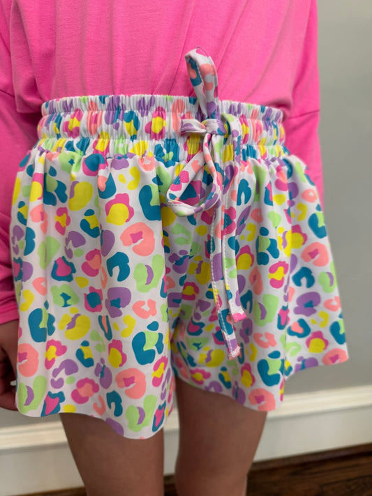 Girls Printed Butterfly Shorts - Neon Leopard - YellowBrickRoad