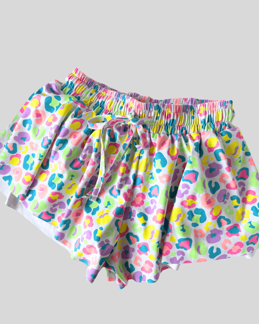 Girls Printed Butterfly Shorts - Neon Leopard - YellowBrickRoad