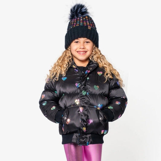 Girls Rainbow Hearts Puffy Coat - YellowBrickRoad