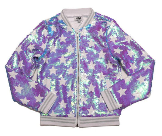 Girls Reversible Sequin Star Bomber Jacket - YellowBrickRoad