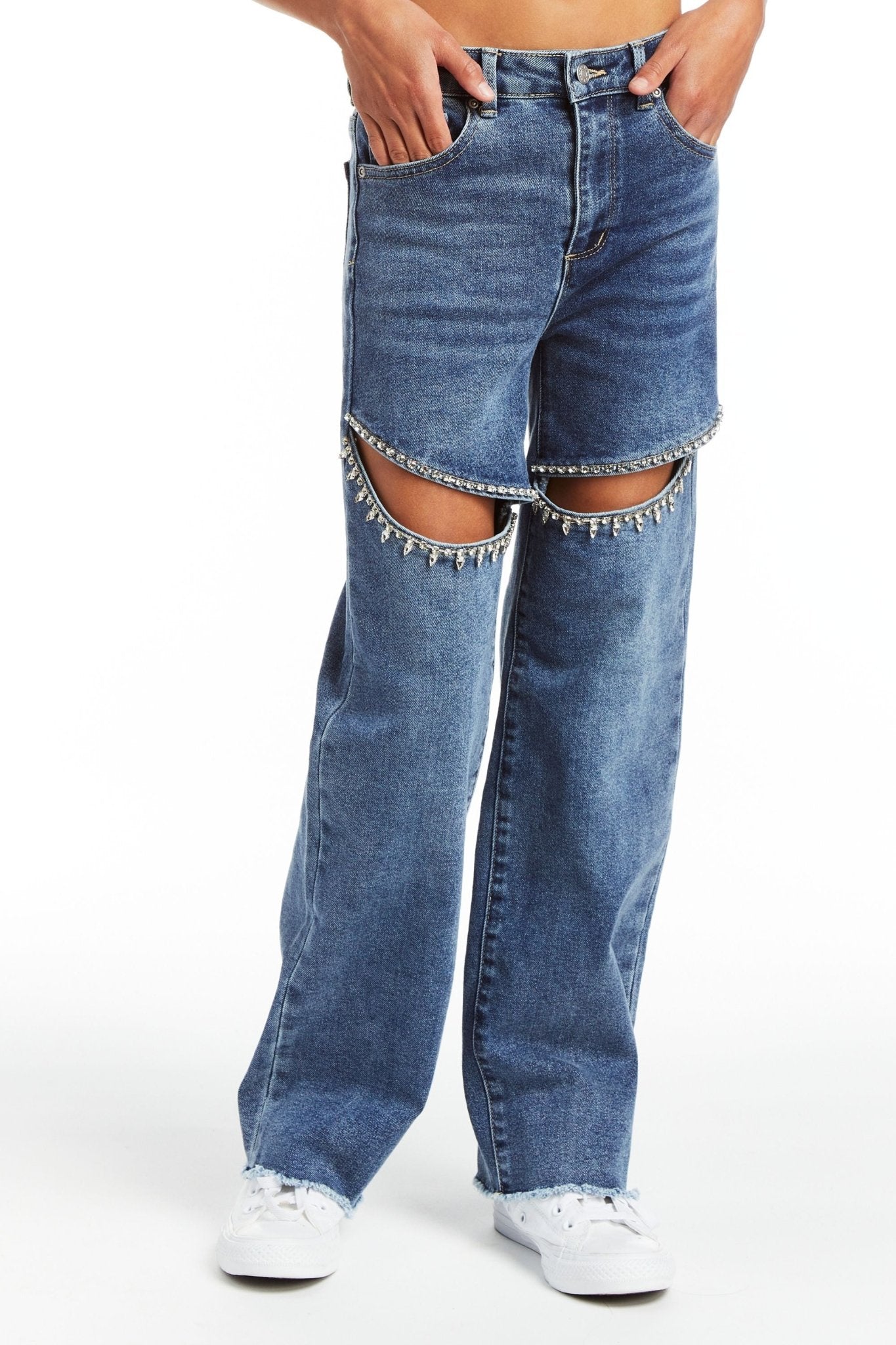 Girls SWIFTIE Crystal Slit Straight Leg Jeans - YellowBrickRoad