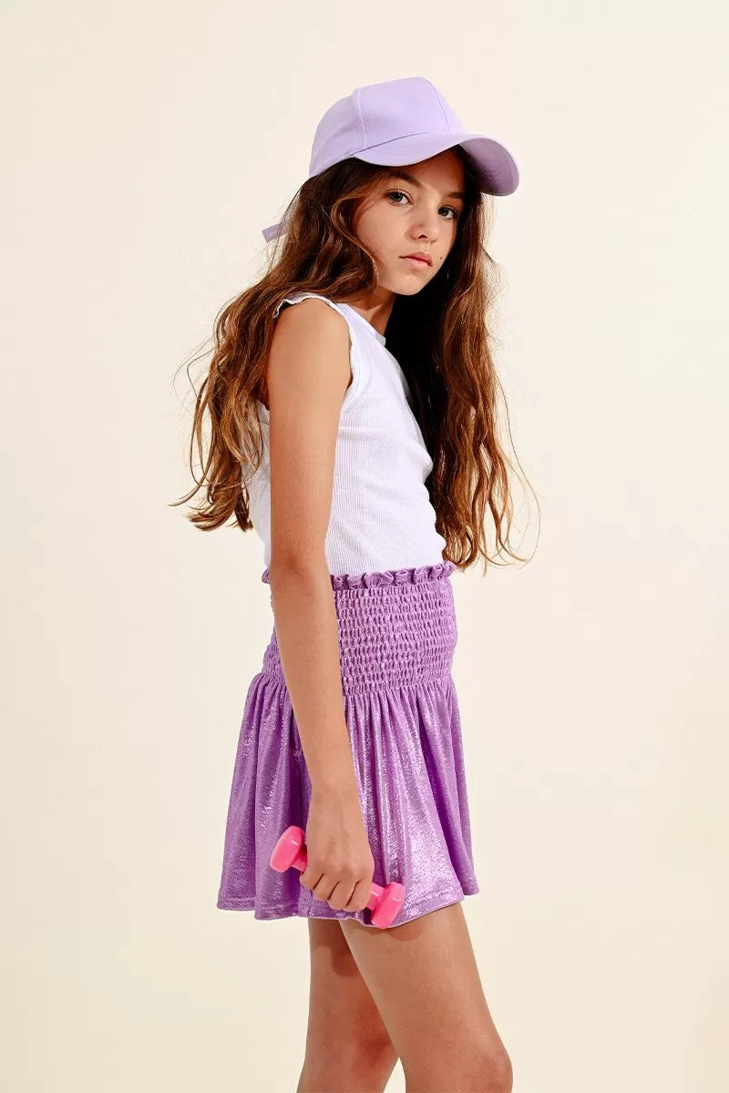 Shorts metalizados con cintura fruncida para niñas