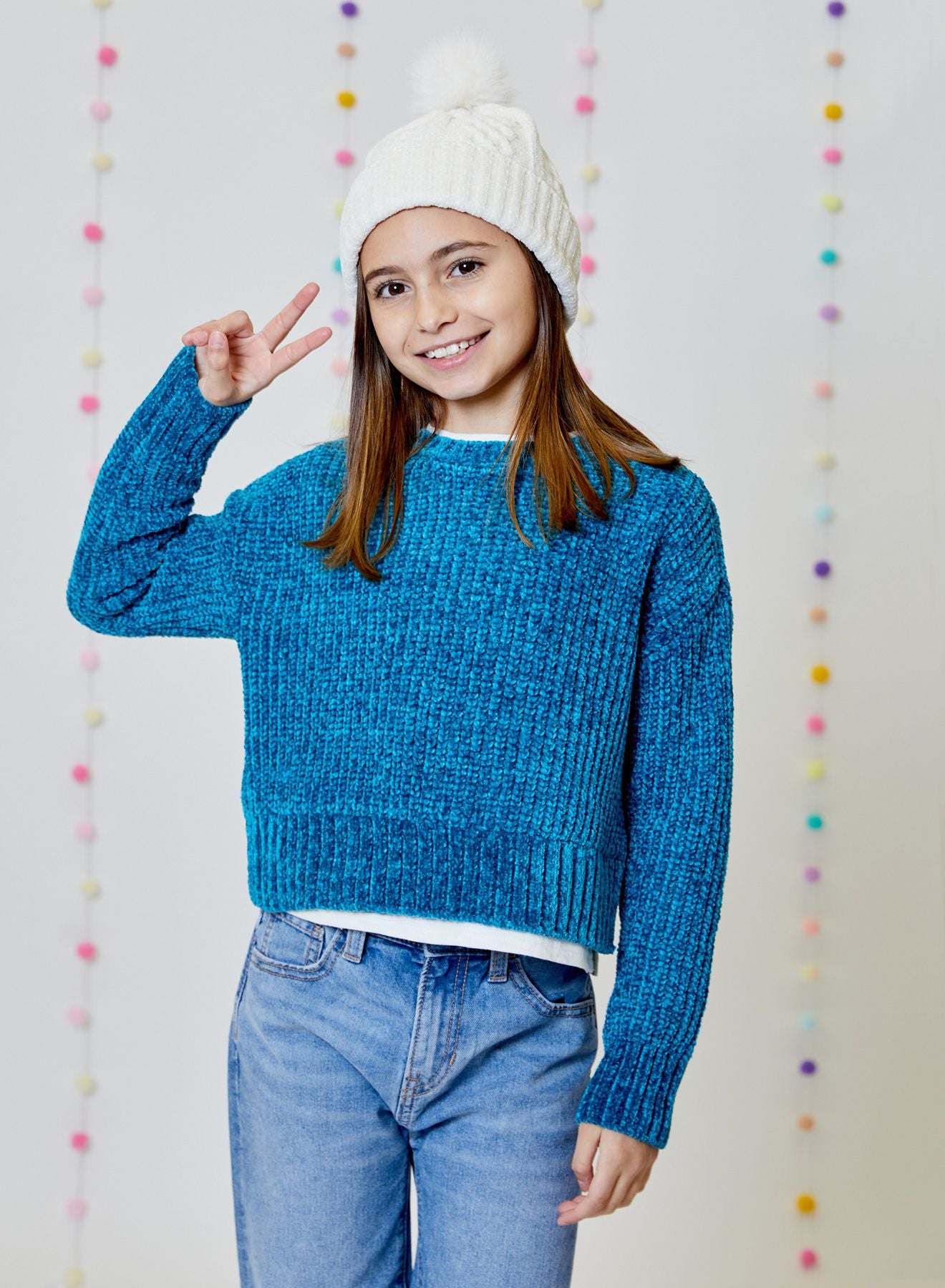 Girls Blue Chenille Sweater