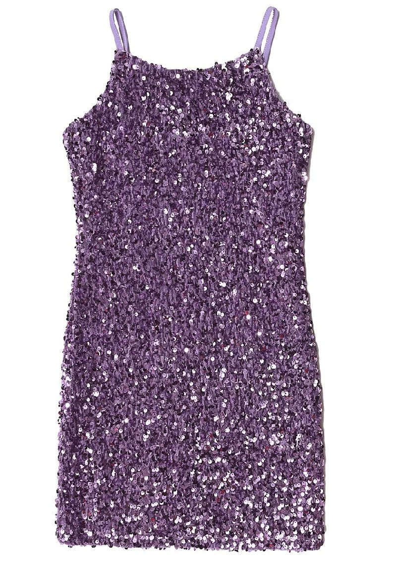 Girls Purple Sequin Party Dress