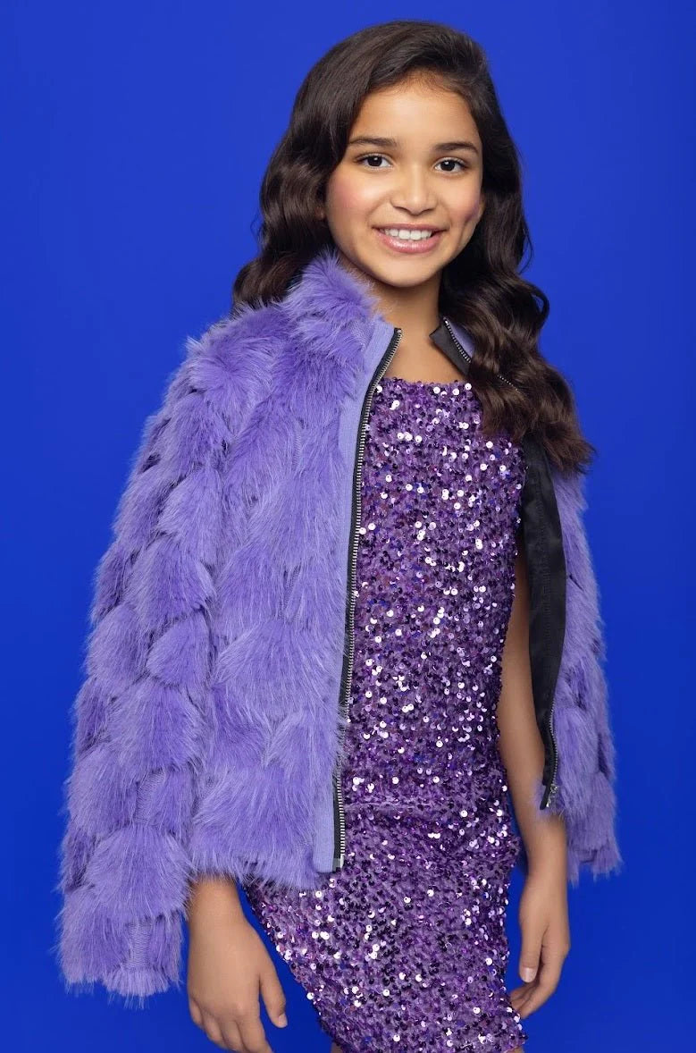 Girls Purple Faux Fur Jacket