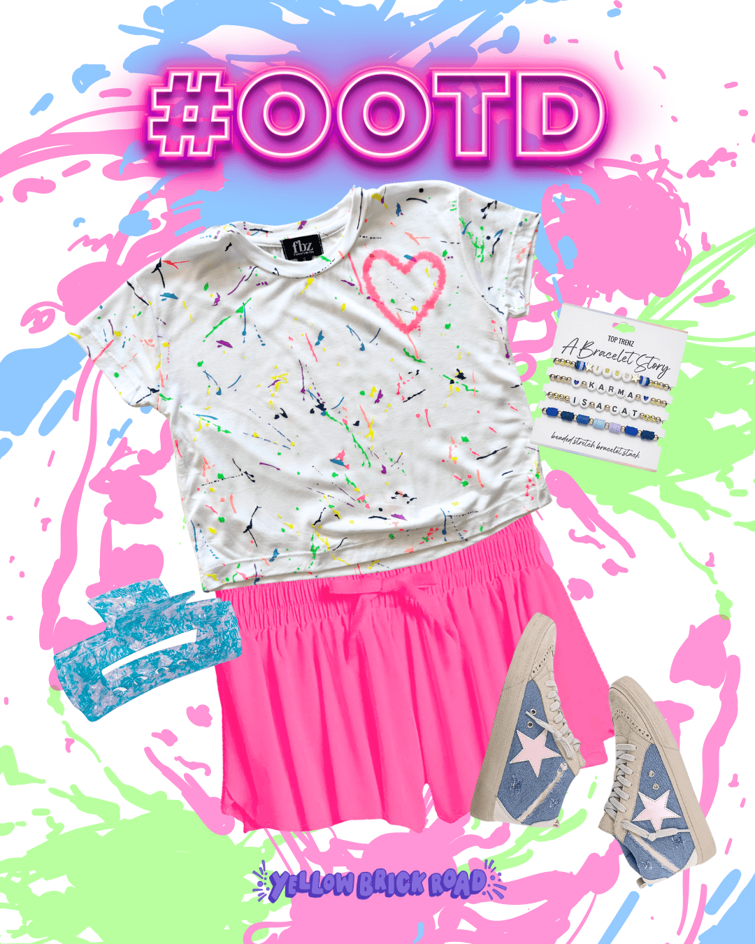 Tween Girls Neon Heart Splatter Tee 💖 - YellowBrickRoad