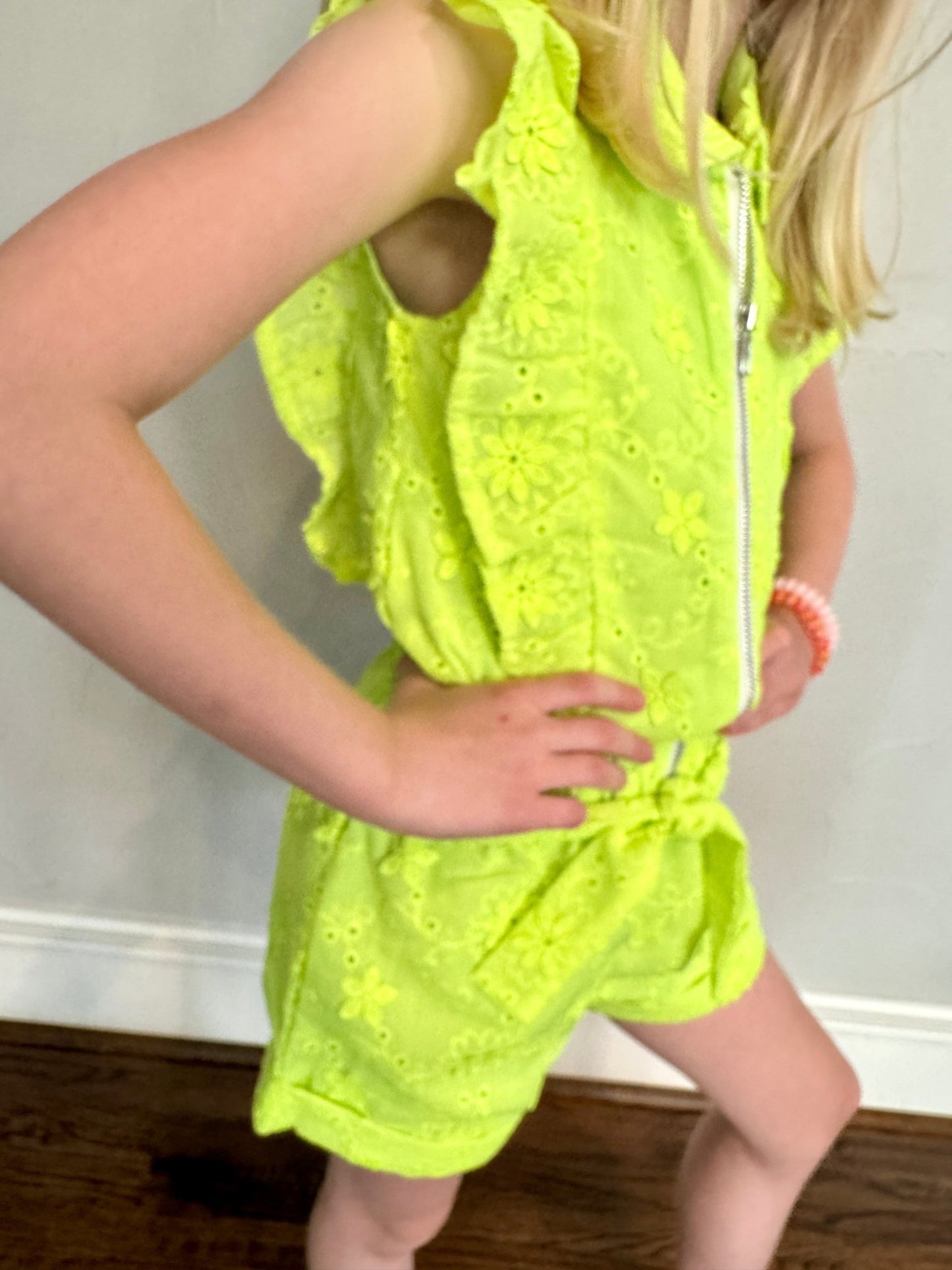Tween Girls Neon Lime Eyelet Romper by MIA NY - YellowBrickRoad