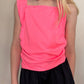 Tween Girls Neon Pink Square Neck Ruched Tank - YellowBrickRoad