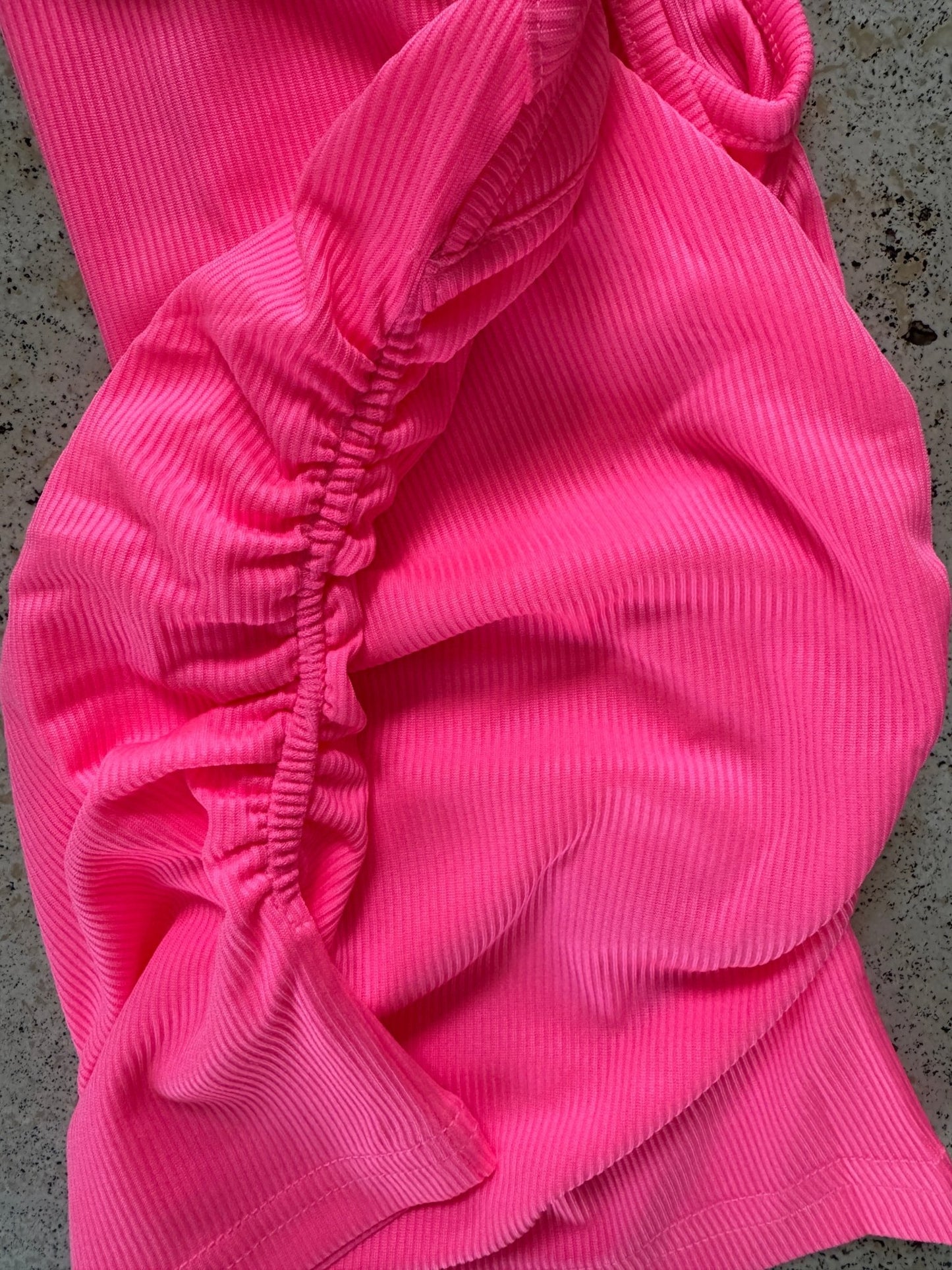 Tween Girls Neon Pink Square Neck Ruched Tank - YellowBrickRoad