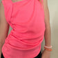 Tween Girls Neon Pink Square Neck Ruched Tank - YellowBrickRoad