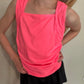 Tween Girls Neon Pink Square Neck Ruched Tank - YellowBrickRoad