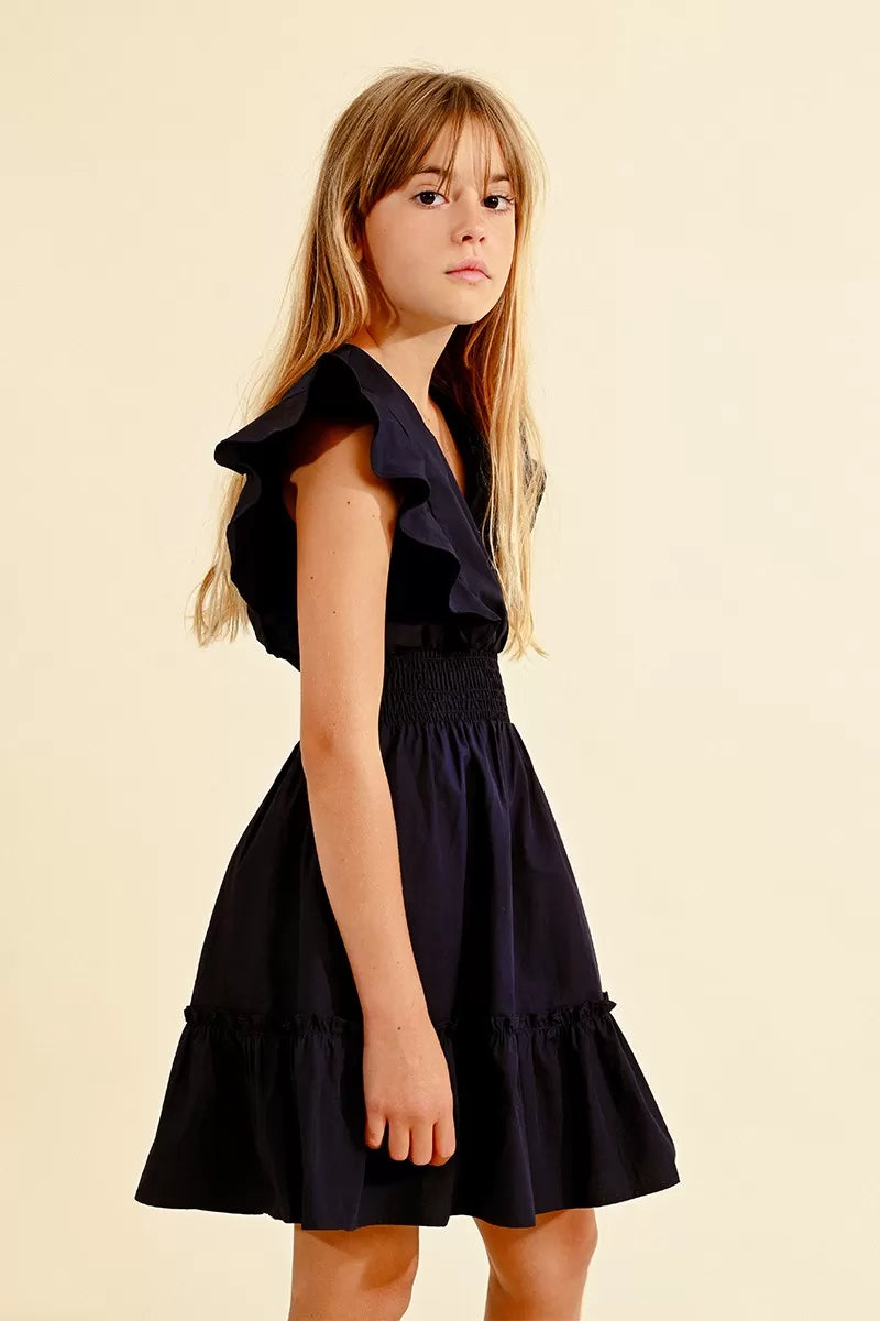 Girls Navy V-Neck Dress